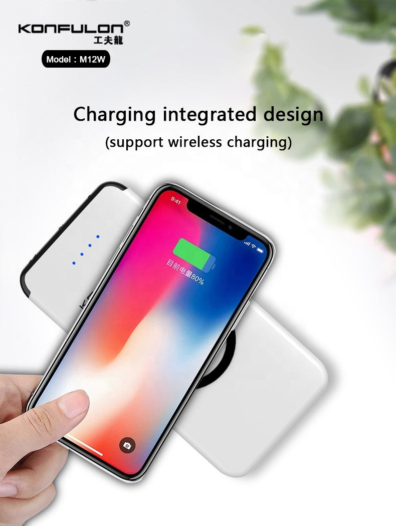 KONFULON 10000mAh Wireless Charging Safe and Efficient LED Power Indicated Dual USB Output Shaking Switch Design for Cellphone Compatible All Devices